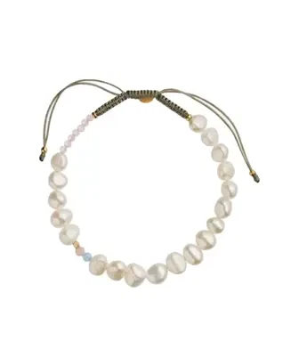Perlie Creme Armbånd - Pink/Blue